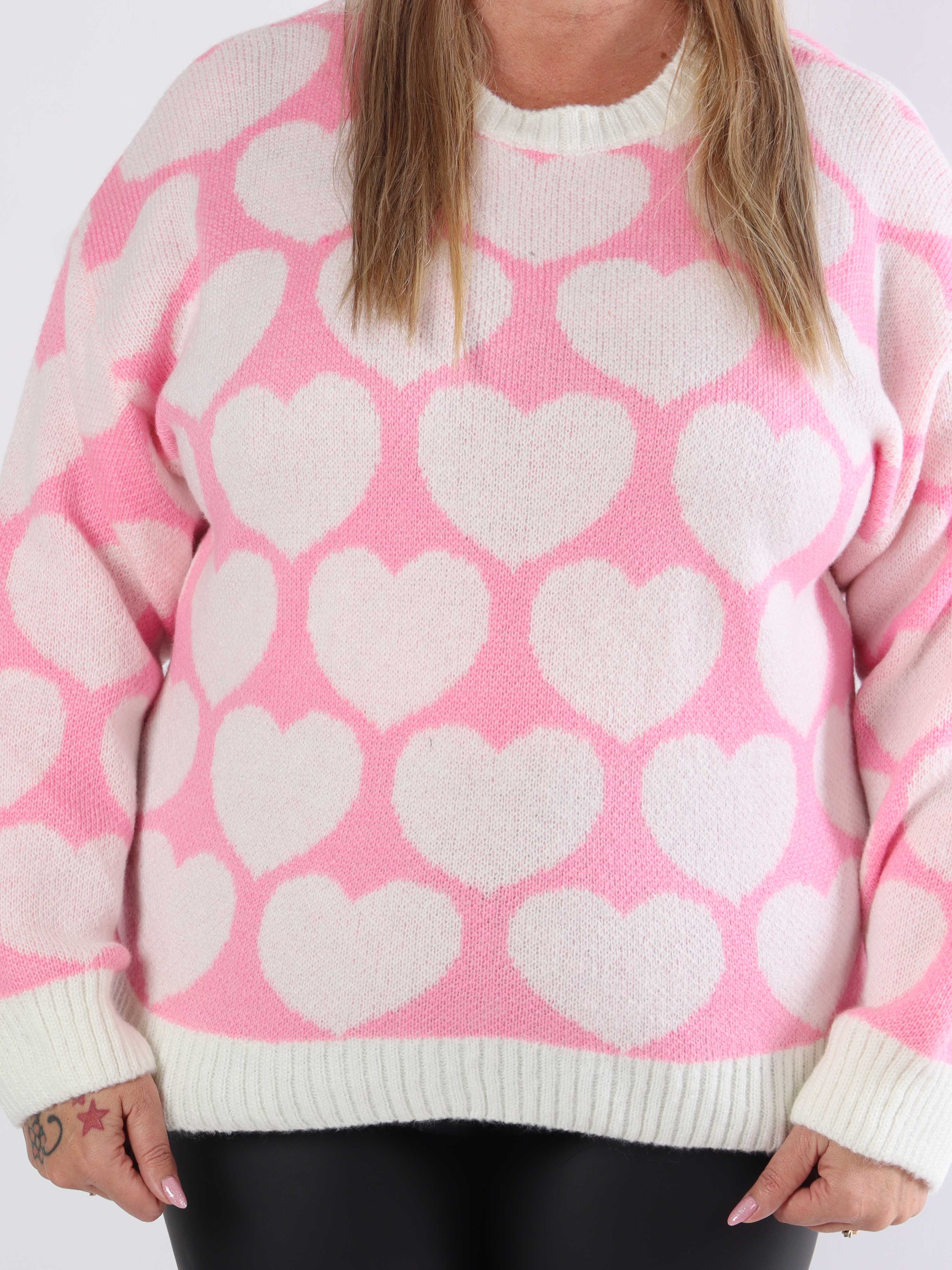 Saidy - Tyk plus size strikbluse med hjerter